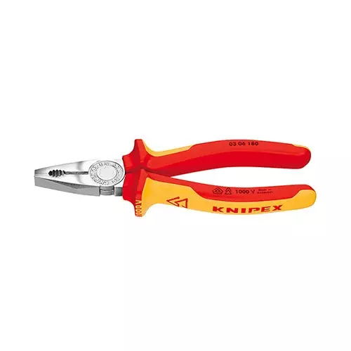Клещи комбинирани KNIPEX 180мм, ф2.2/3.4мм, ф12мм/16мм2, CS, двукомпонентна дръжка, 1000V