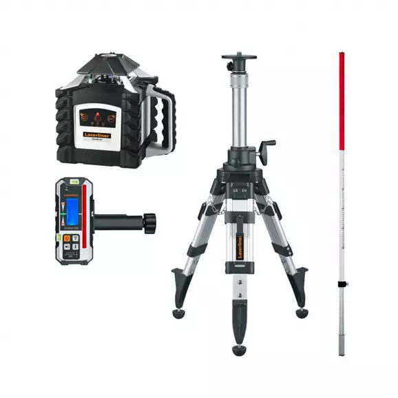 Ротационен лазерен нивелир LASERLINER Quadrum M350 S Set 3, червен лазер клас 2, обхват 350m, точност 1mm/10m, автом./автом.