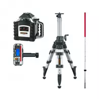 Ротационен лазерен нивелир LASERLINER Quadrum M350 S Set 4, червен лазер клас 2, обхват 350m, точност 1mm/10m, автом./автом.