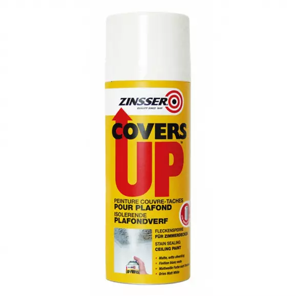 Спрей 2в1 ZINSSER COVERS UP, блокиращ грунд+матова бяла боя