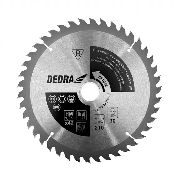Диск с твърдосплавни пластини DEDRA 210/2.2/30 Z=42, за дървесина