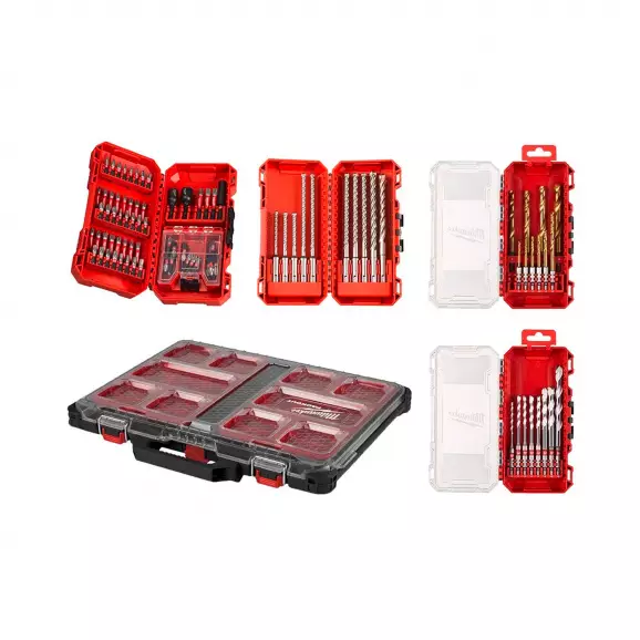 Комплект накрайници и свредла MILWAUKEE Packout 98части, PH, PZ, TX, шестостен, свредла, вложки