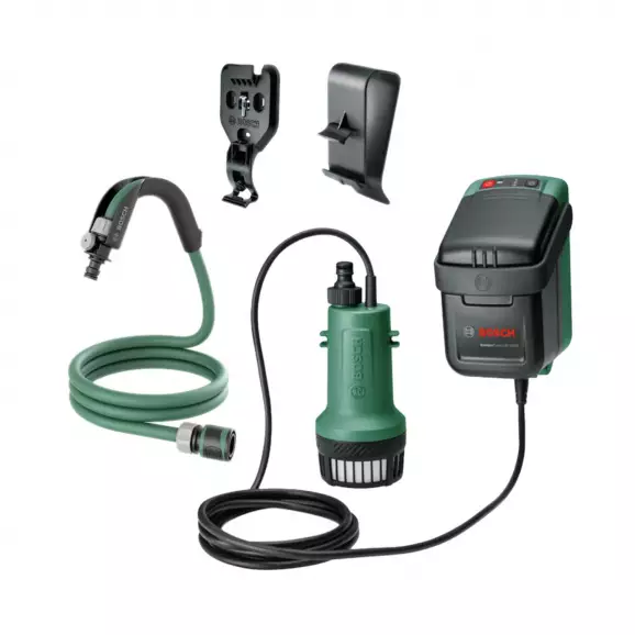 Помпа потопяема акумулаторна BOSCH GardenPump 18V-2000 Solo, 18V, 2.0-6.0Ah, Li-ion, Q=30/min, за леко замърсена, дъждовна вода