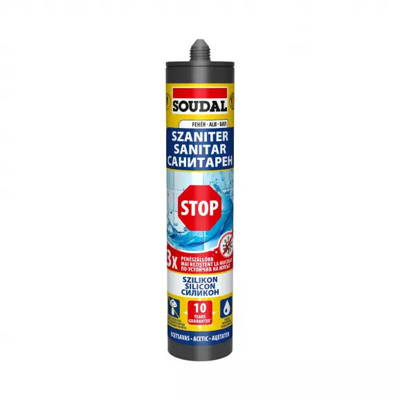Силикон санитарен ацетатен SOUDAL STOP 280мл - черен