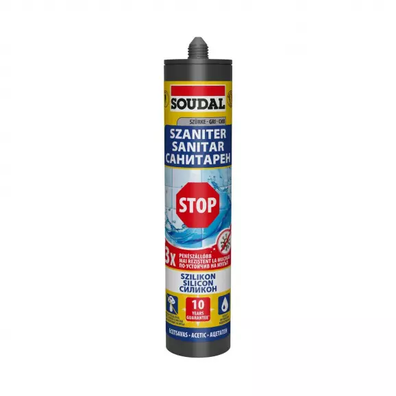 Силикон санитарен ацетатен SOUDAL STOP 280мл - сив