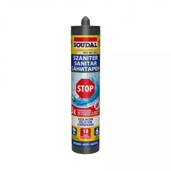 Силикон санитарен ацетатен SOUDAL STOP 280мл - бежов