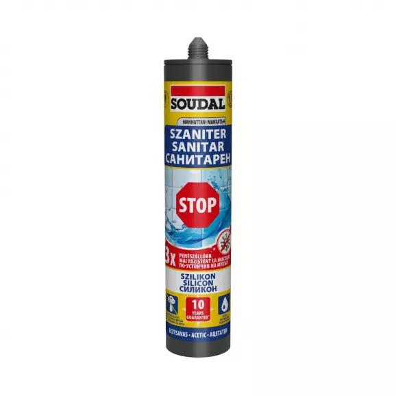 Силикон санитарен ацетатен SOUDAL STOP 280мл - манхатън
