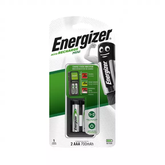 Зарядно устройство ENERGIZER МINI AA&AAA, к-кт с две батерии ААА 700mAh NiMH, 7часа време са зареждане