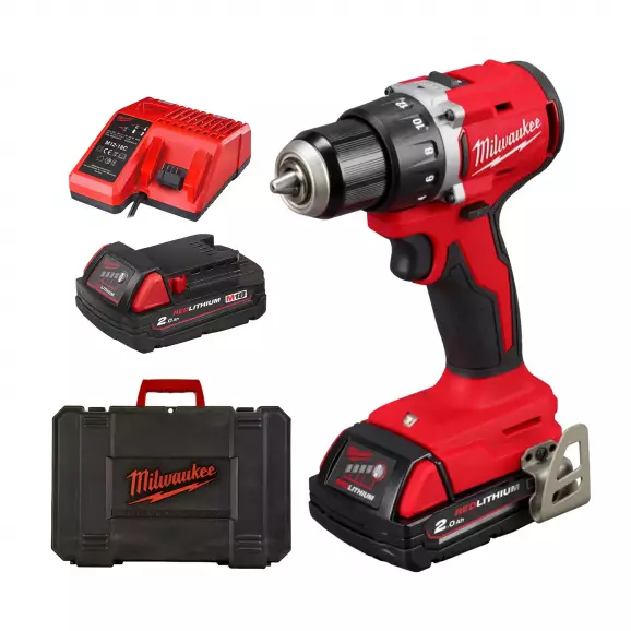 Акумулаторен ударен винтоверт MILWAUKEE M18 BLPDRC-202C, 18V, 2.0Ah, Li-Ion, 60.5Nm, безчетков