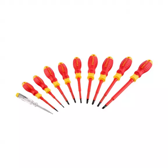 Отвертки комплект STANLEY VDE 10части, 1000V, PH, PZ, SB, двукомпонентна дръжка