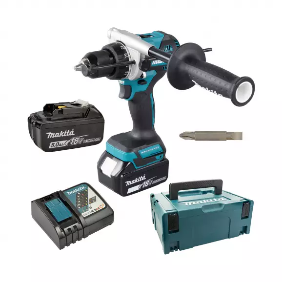Акумулаторен ударен винтоверт MAKITA DHP492RTJ, 18V, 5.0Ah, Li-Ion, 130Nm, безчетков