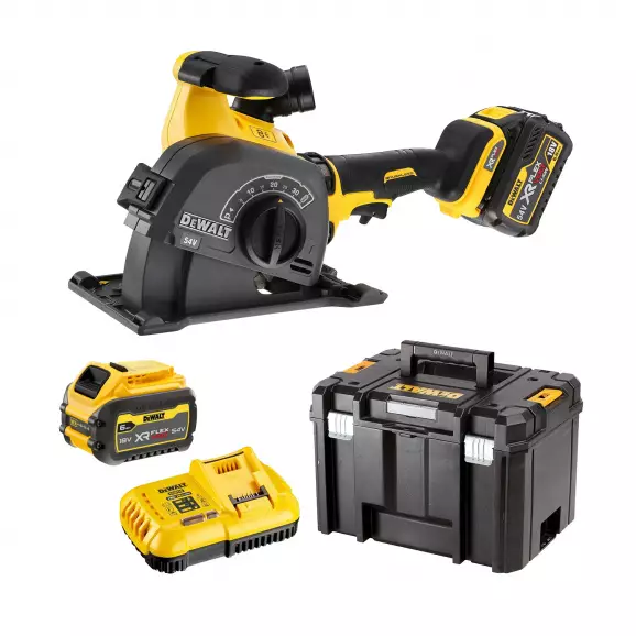 Акумулаторна фреза за канали DEWALT DCG200T2-QW, 54/18V, 2.0/6.0Ah, Li-Ion, 9000об/мин, ф125x22.23мм, безчетков