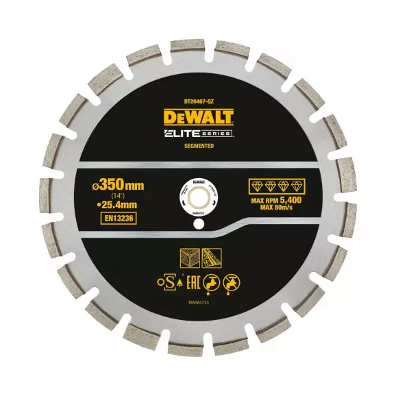 Диск диамантен DEWALT ELITE 350x25.4мм, за рязане на асфалт, сухо и мокро рязане