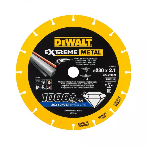 Диск диамантен DEWALT EXTREME 230x2.1x22.23мм, за рязане на метал