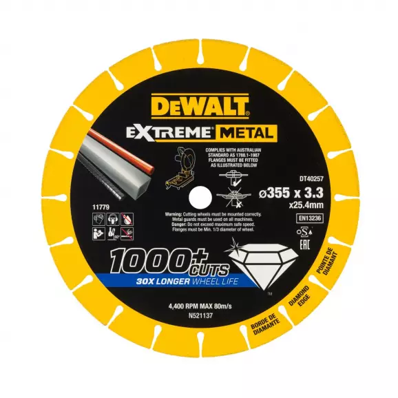 Диск диамантен DEWALT EXTREME 355x3.3x25.4мм, за рязане на метал