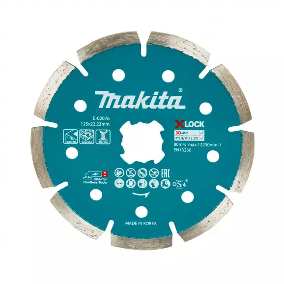 Диск диамантен MAKITA X-LOCK 125x2.2мм, за бетон, мрамор, гранит, сухо рязане