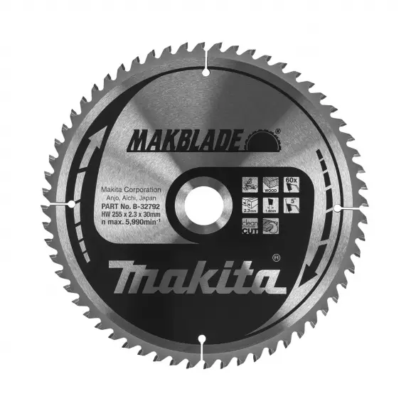 Диск с твърдосплавни пластини MAKITA MAKBLADE 255/2.3/30 Z=60, за дървесина