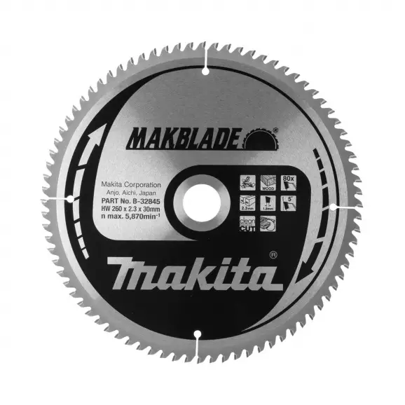 Диск с твърдосплавни пластини MAKITA MAKBLADE 260/2.3/30 Z=80, за дървесина