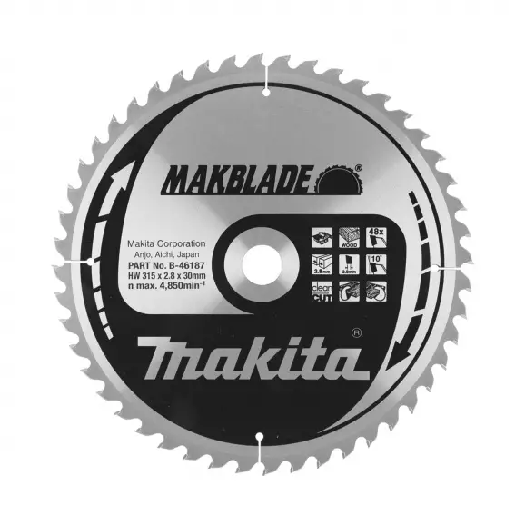 Диск с твърдосплавни пластини MAKITA MAKBLADE 315/2.8/30 Z=48, за дървесина