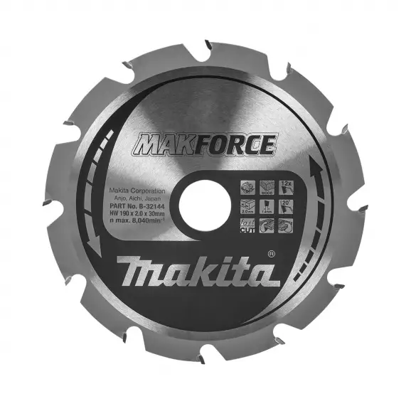 Диск с твърдосплавни пластини MAKITA MAKForce 190/2.0/30 Z=12, за дървесина