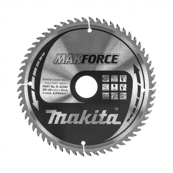 Диск с твърдосплавни пластини MAKITA MAKForce 190/2.2/30 Z=60, за дървесина