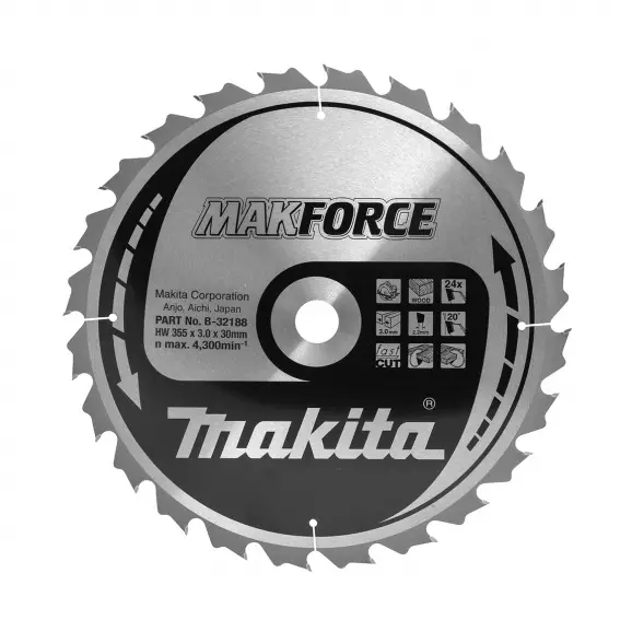 Диск с твърдосплавни пластини MAKITA MAKForce 355/3.0/30 Z=24, за дървесина