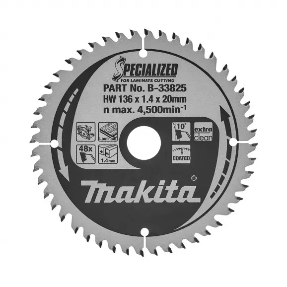 Диск с твърдосплавни пластини MAKITA SPECIALIZED 136/1.4/20 Z=48, за ламинат