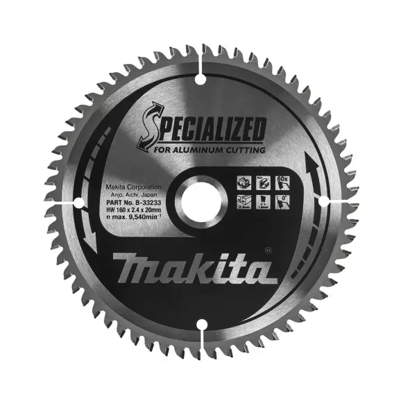 Диск с твърдосплавни пластини MAKITA SPECIALIZED 160/2.4/20 Z=60, за алуминий