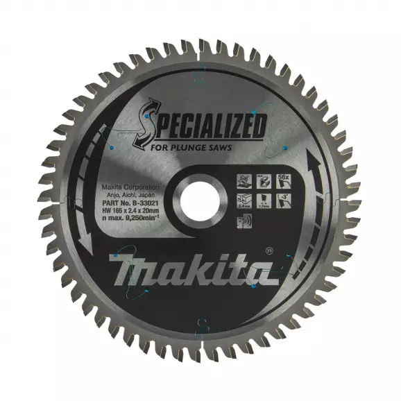 Диск с твърдосплавни пластини MAKITA SPECIALIZED 165/2.4/20 Z=56, за алуминий