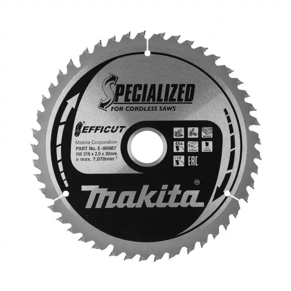 Диск с твърдосплавни пластини MAKITA SPECIALIZED 216/2.0/30 Z=45, за дървесина