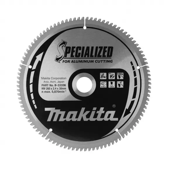 Диск с твърдосплавни пластини MAKITA SPECIALIZED 260/2.4/30 Z=100, за алуминий