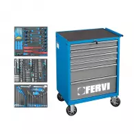 Количка за инструменти с чекмеджета FERVI C900C3C 235 части, с 6-чекмеджета, комплект с инструменти, 744x461x964