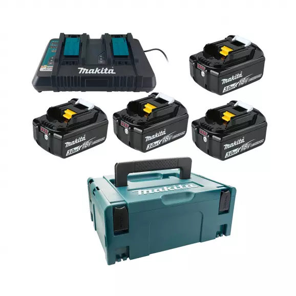 Комплект батерии и зарядно устройство MAKITA Makpac 2 BL1830 x 4 + DC18RD, 18V, 3.0Ah, Li-Ion