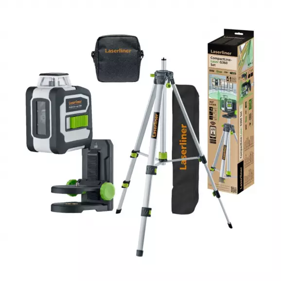 Линеен лазерен нивелир LASERLINER CompactLine-Laser G360 Set, 2 лазерни линии, точност 4.0mm/10m, автоматично