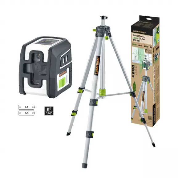 Линеен лазерен нивелир LASERLINER SmartCross-Laser GX 150 Set, 2 лазерни линии, точност 3mm/10m, автоматично