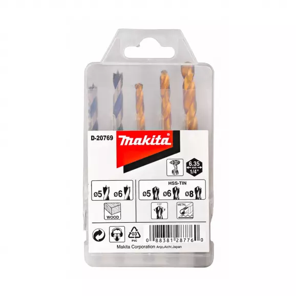 Свредла MAKITA 5.0-8.0мм 5части, за метал, дърво, HSS-TiN, шестостенна опашка 1/4