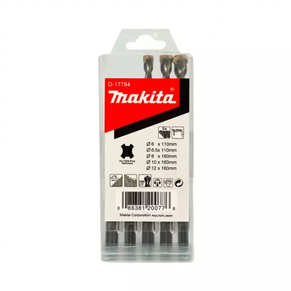 Свредла MAKITA 6.0-12мм 5части, за бетон, HM, 2 режещи ръба, SDS-plus
