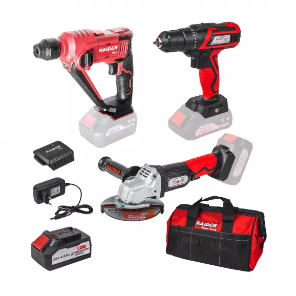 Акумулаторен комплект RAIDER RDP-BXS13 (RDP-SRH20 + RDP-KBAG20 + RDP-KCD20), 20V, 4.0Ah, Li-Ion