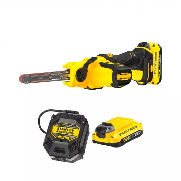 Акумулаторен лентов шлайф STANLEY SFMCE210D2K, 18V, 2.0Ah, Li-Ion, 0-1204м/мин, безчетков