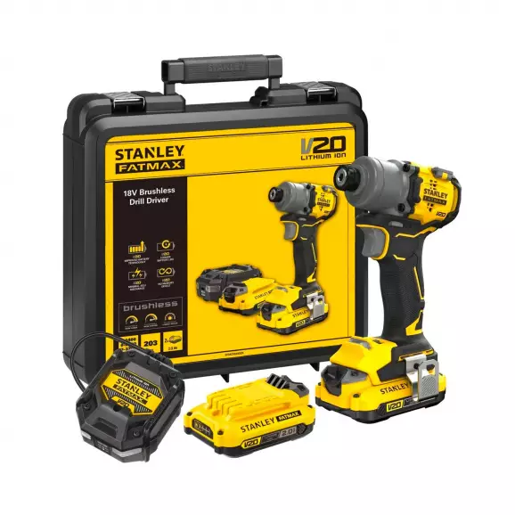 Акумулаторен ударен винтоверт STANLEY SFMCF830D2K-QW, 18V, 2.0Ah, Li-Ion, 203Nm, безчетков