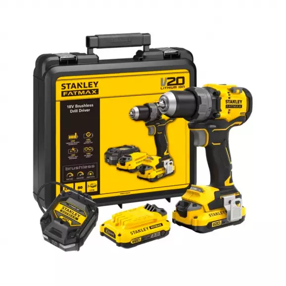 Акумулаторен винтоверт STANLEY SFMCD725D2K, 18V, 2.0Ah, Li-Ion, 80Nm, безчетков