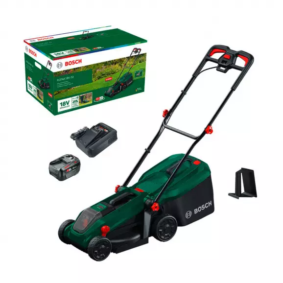 Акумулаторна косачка BOSCH ROTAK18V-32, 18V, 4.0Ah, Li-Ion, 320мм, безчетков мотор