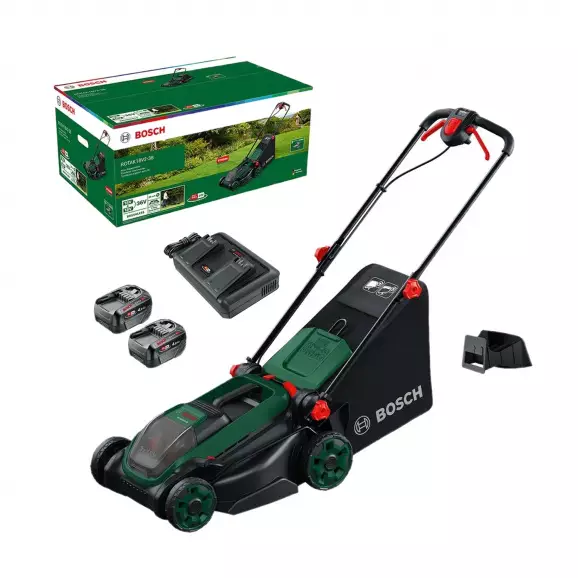Акумулаторна косачка BOSCH ROTAK18V2-38, 18V, 4.0Ah, Li-Ion, 380мм, безчетков мотор