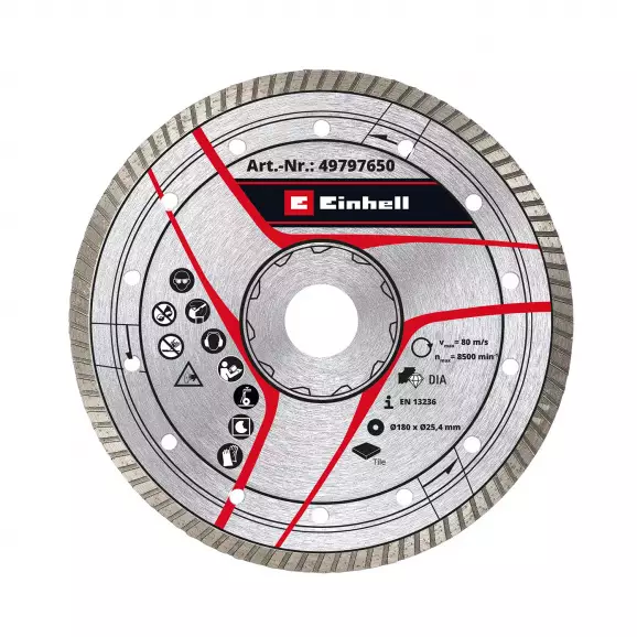 Диск диамантен EINHELL 180х2.6х25.4мм, за плочки, за сухо рязане