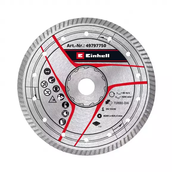 Диск диамантен EINHELL 200х2.6х25.4мм, за плочки, за сухо рязане