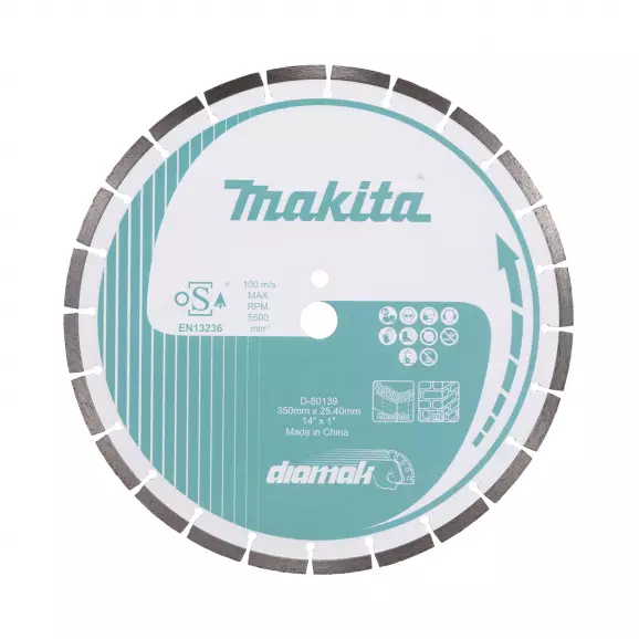 Диск диамантен MAKITA Diamak 350x25.4мм, за бетон и зидария, сухо и мокро рязане