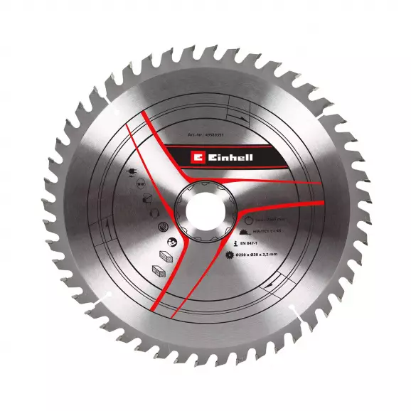 Диск с твърдосплавни пластини EINHELL 250/3.2/30 Z=48, за рязане на дървесина, дървесни плоскости