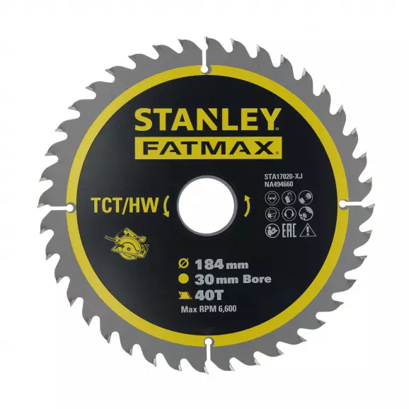 Диск с твърдосплавни пластини STANLEY FatMax 184/30 Z=40, за дървесина