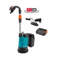 Помпа потопяема акумулаторна GARDENA 2000/2 18V P4A Set, 18V, 2.5Ah, Li-ion, Q=33.33/min, за леко замърсена, дъждовна вода