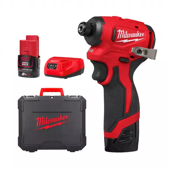 Акумулаторен ударен винтоверт MILWAUKEE M12 BLIDRC-202C, 12V, 2.0Ah, Li-Ion, 124Nm, 1/4